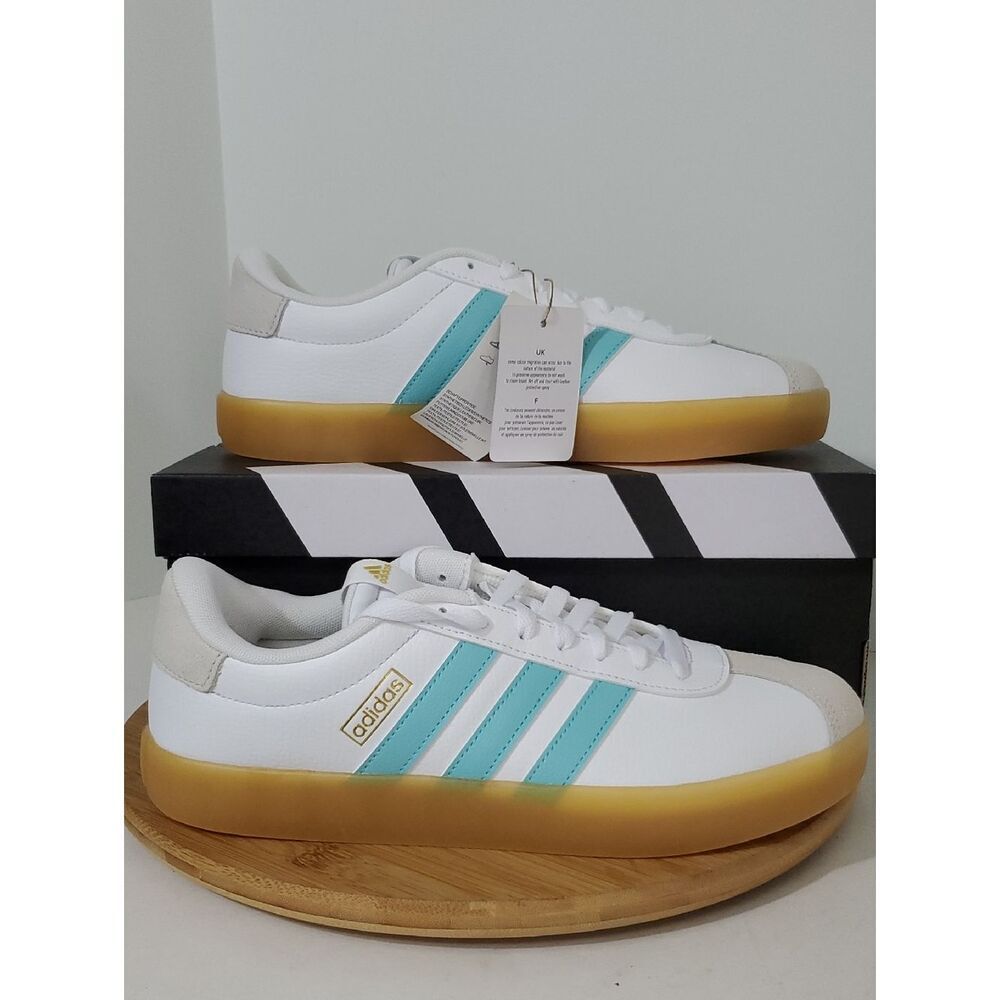 adidas VL Court 3.0 Women's Sneakers White/Teal Gum Sole Size 10 NIB